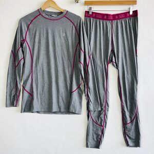 Little Donkey Andy Grey Pink Thermal Lightweight Base Layer‎ Set Womens Large